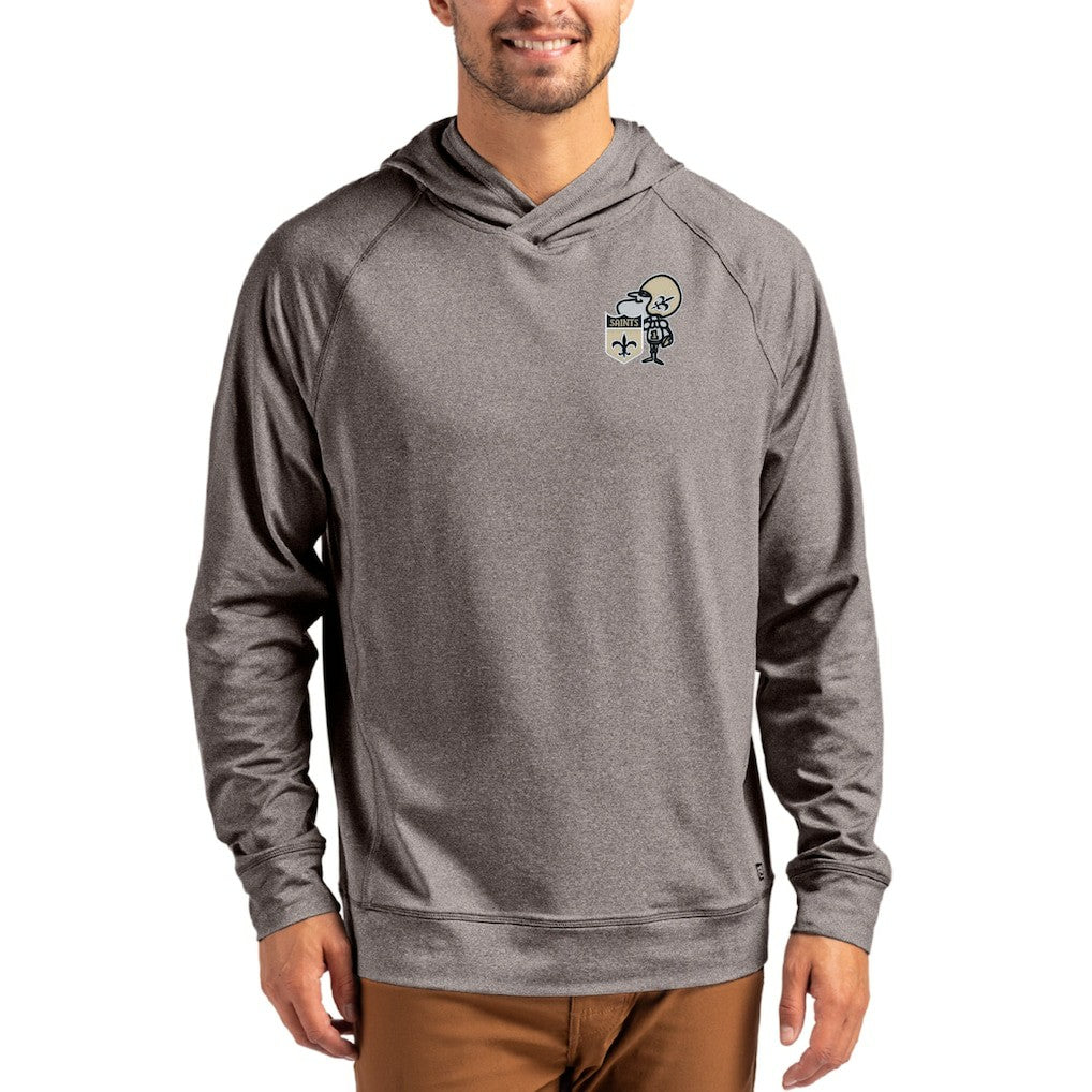 New Orleans Saints Cutter & Buck Adapt Historic Knit Recycled Raglan Pullover Hoodie - Heather Gray Hoodies