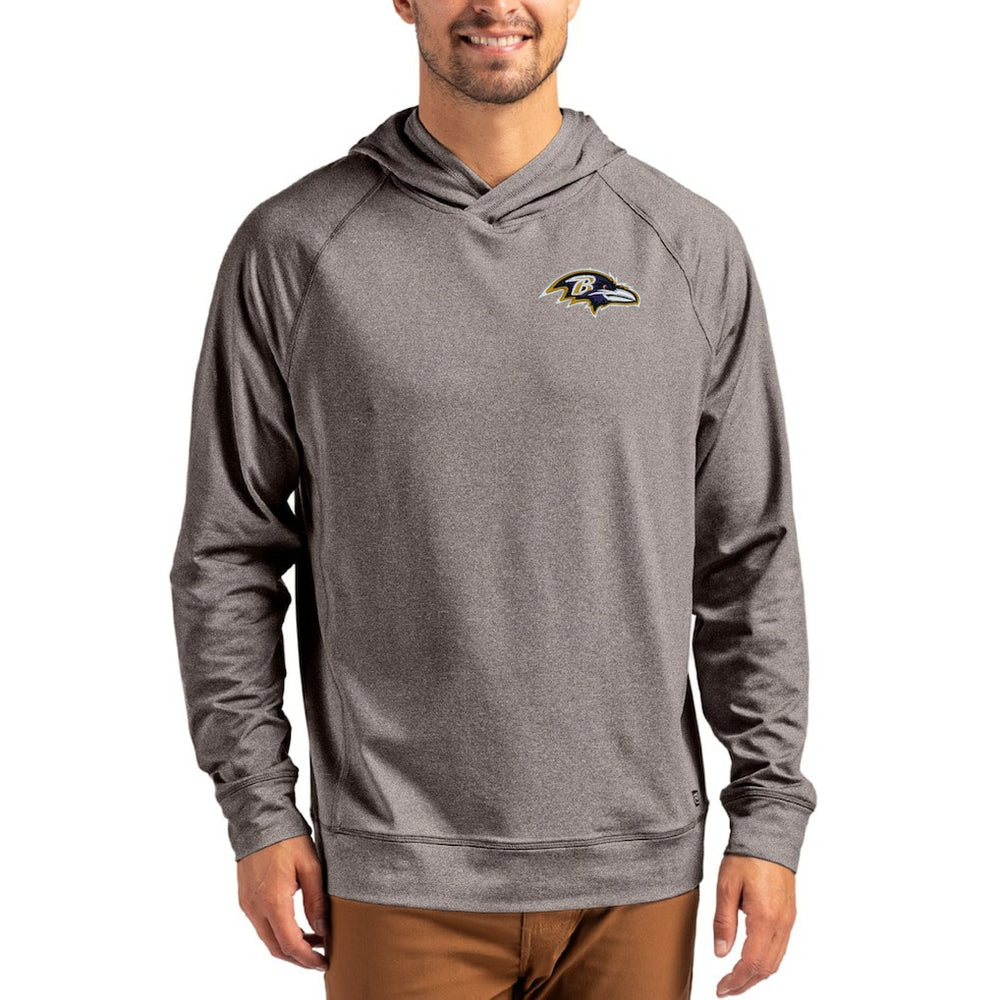 Baltimore Ravens Cutter & Buck Adapt Knit Recycled Raglan Pullover Hoodie - Heather Gray Hoodies