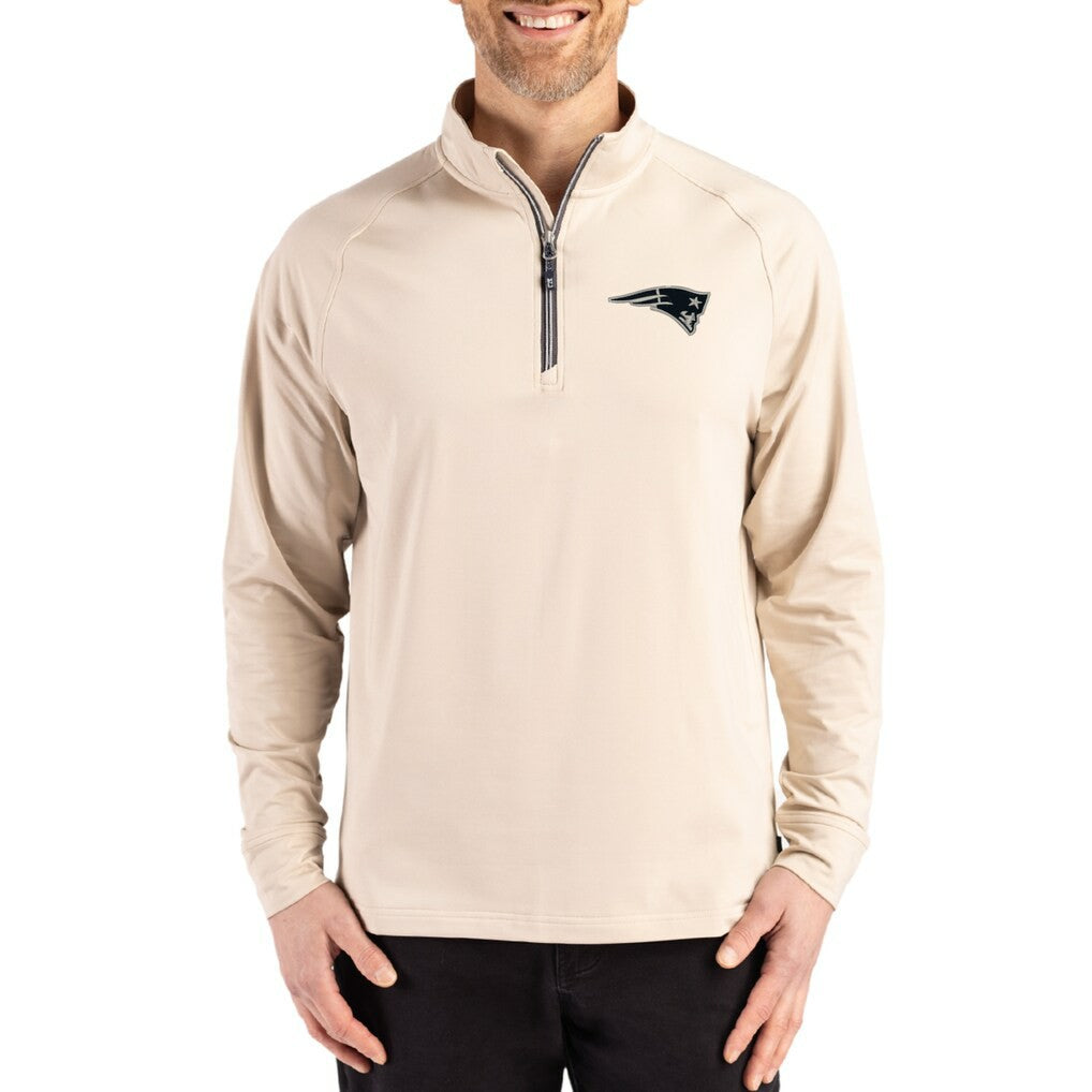 New England Patriots Cutter & Buck Adapt Eco Knit Stretch Recycled Quarter-Zip Pullover - Tan Pullover