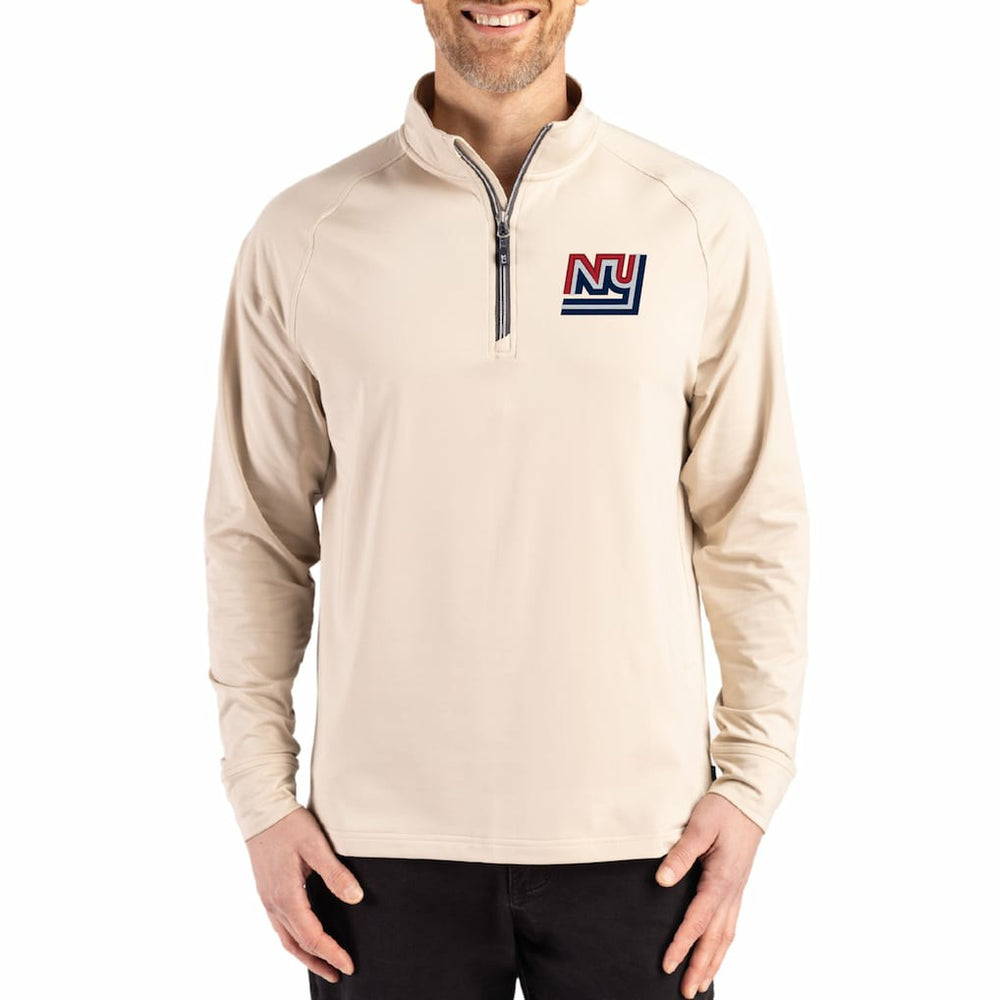 New York Giants Cutter & Buck Throwback Logo Adapt Eco Knit Stretch Recycled Quarter-Zip Pullover - Tan Pullover