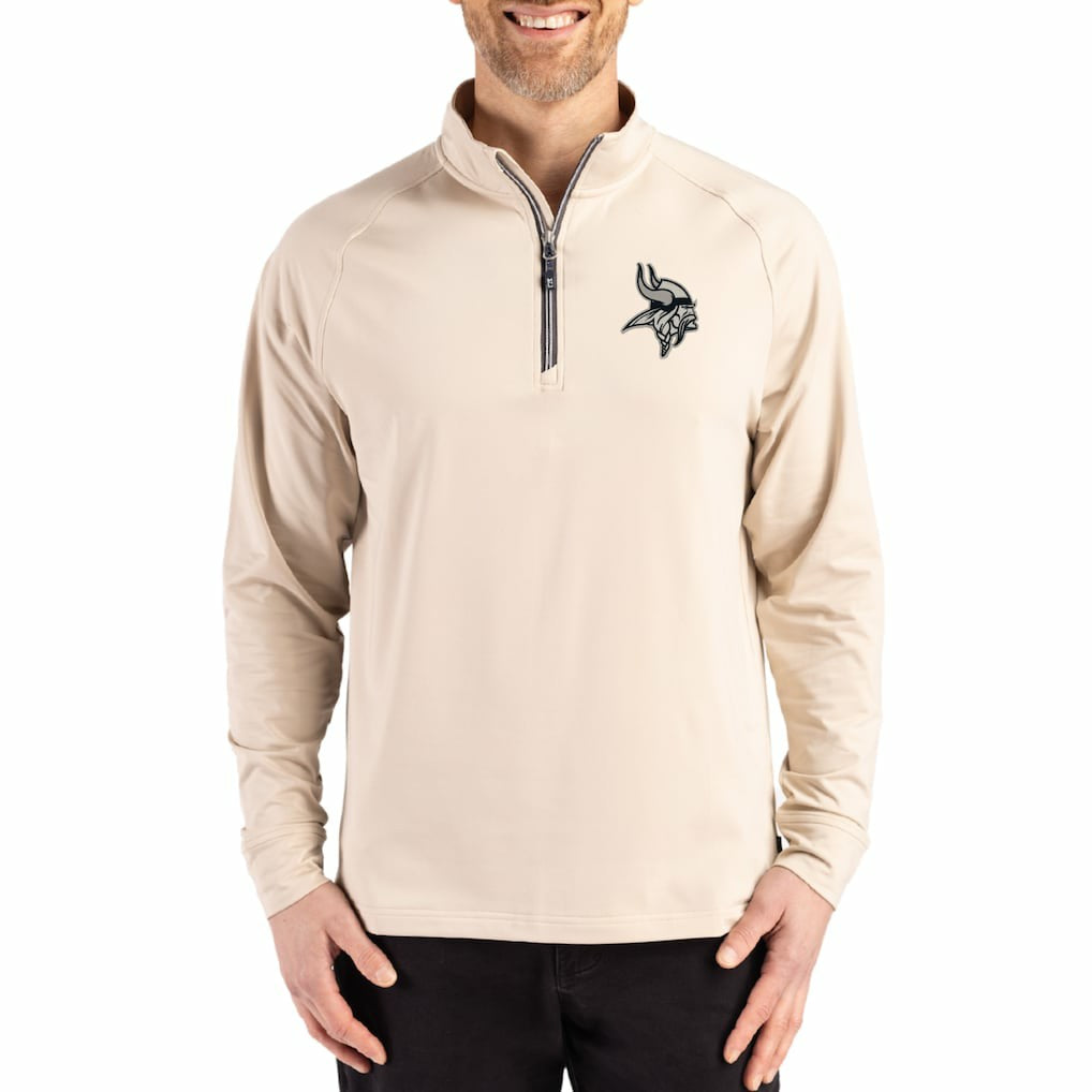 Minnesota Vikings Cutter & Buck Adapt Eco Knit Stretch Recycled Quarter-Zip Pullover - Tan Pullover