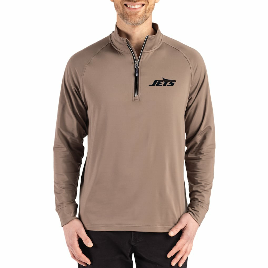 New York Jets Cutter & Buck Adapt Eco Knit Stretch Recycled Quarter-Zip Pullover - Brown Pullover
