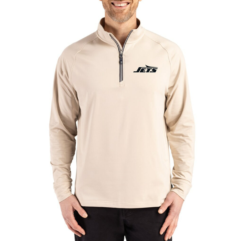 New York Jets Cutter & Buck Adapt Eco Knit Stretch Recycled Quarter-Zip Pullover - Tan Pullover
