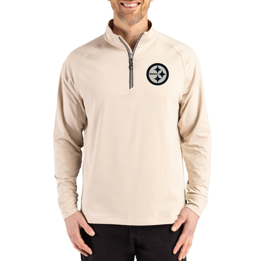 Pittsburgh Steelers Cutter & Buck Adapt Eco Knit Stretch Recycled Quarter-Zip Pullover - Tan Pullover