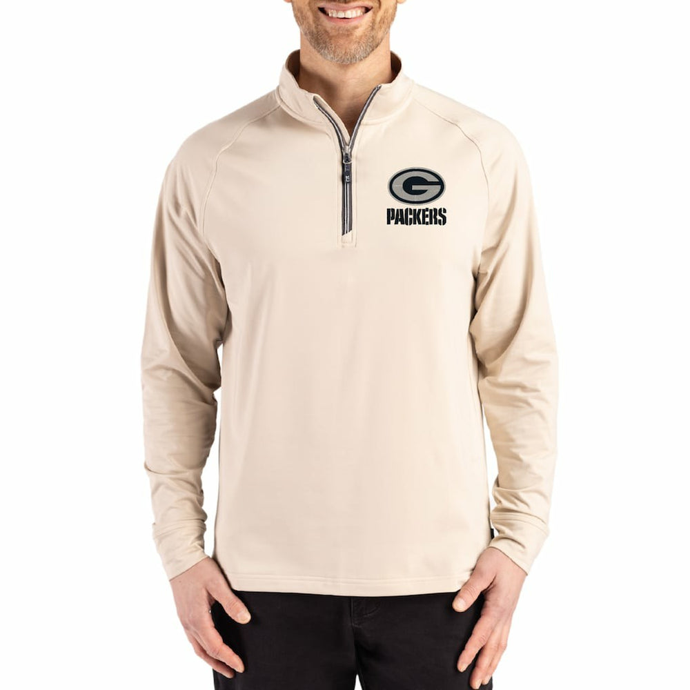 Green Bay Packers Cutter & Buck Adapt Eco Knit Stretch Recycled Quarter-Zip Pullover - Tan Pullover