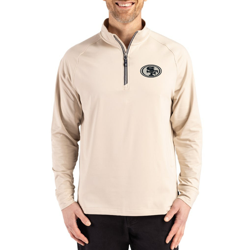 San Francisco 49ers Cutter & Buck Adapt Eco Knit Stretch Recycled Quarter-Zip Pullover - Tan Pullover