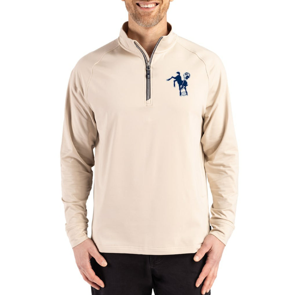 Indianapolis Colts Cutter & Buck Throwback Logo Adapt Eco Knit Stretch Recycled Quarter-Zip Pullover - Tan Pullover