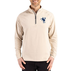 Indianapolis Colts Cutter & Buck Throwback Logo Adapt Eco Knit Stretch Recycled Quarter-Zip Pullover - Tan Pullover