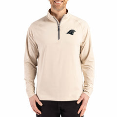 Carolina Panthers Cutter & Buck Adapt Eco Knit Stretch Recycled Quarter-Zip Pullover - Tan Pullover