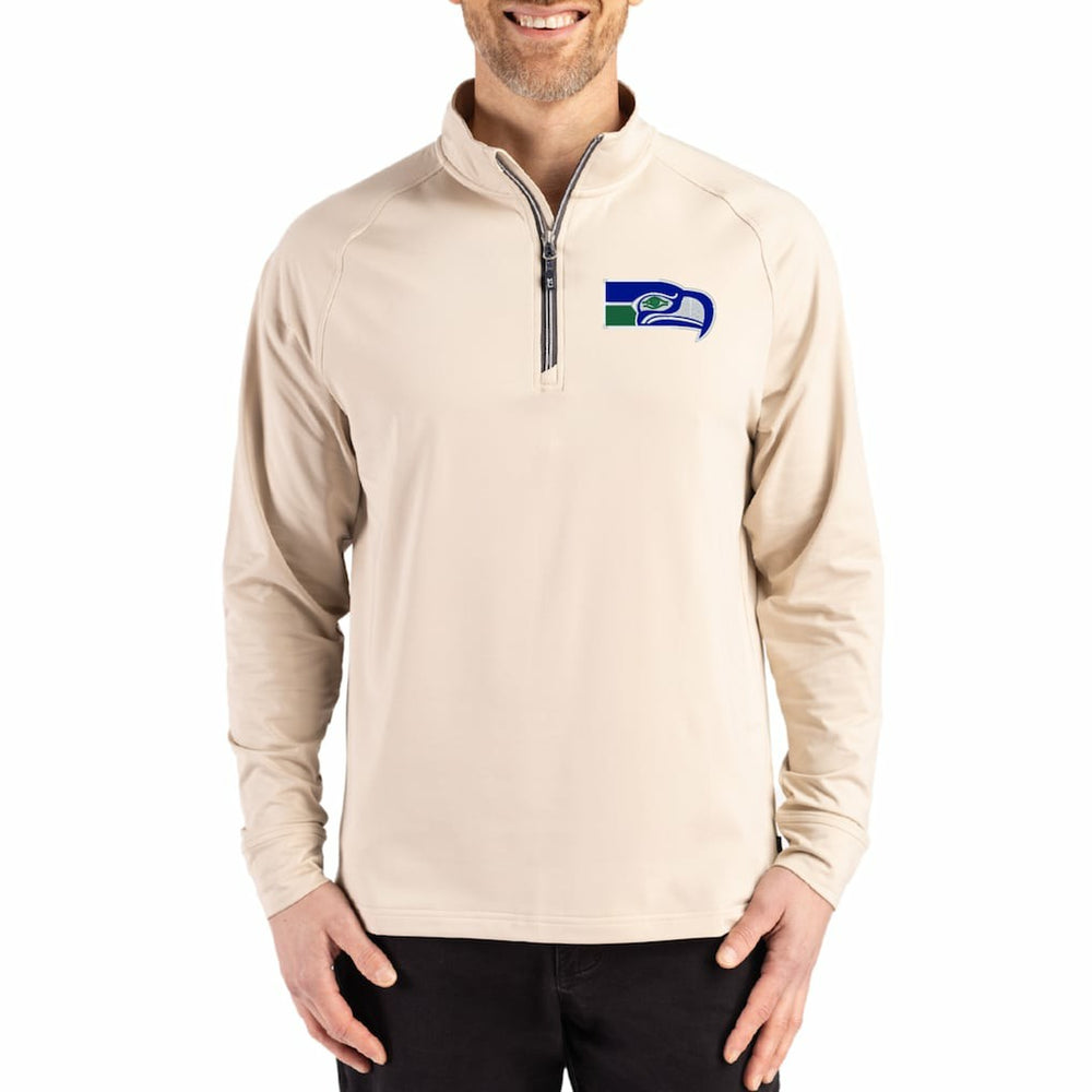 Seattle Seahawks Cutter & Buck Adapt Eco Knit Stretch Recycled Quarter-Zip Pullover - Tan Pullover