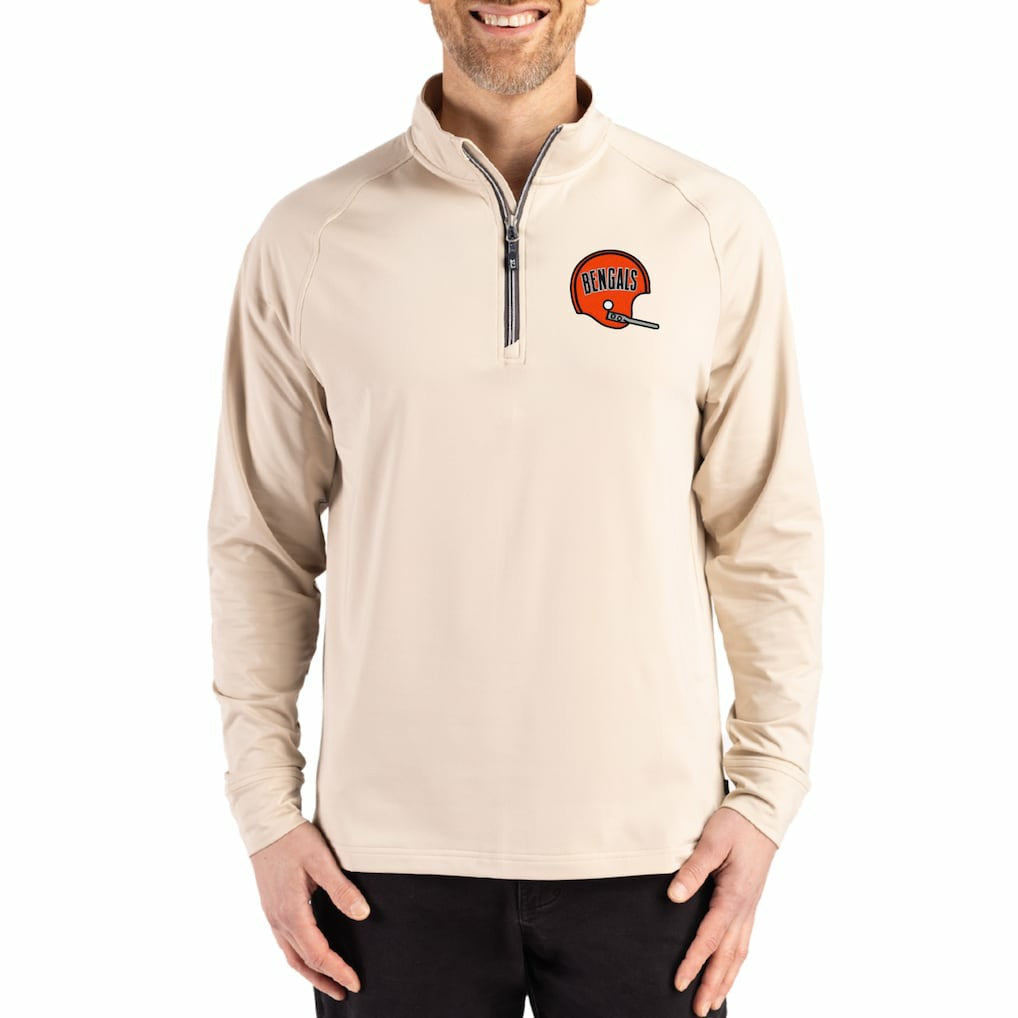 Cincinnati Bengals Cutter & Buck Throwback Logo Adapt Eco Knit Stretch Recycled Quarter-Zip Pullover - Tan Pullover
