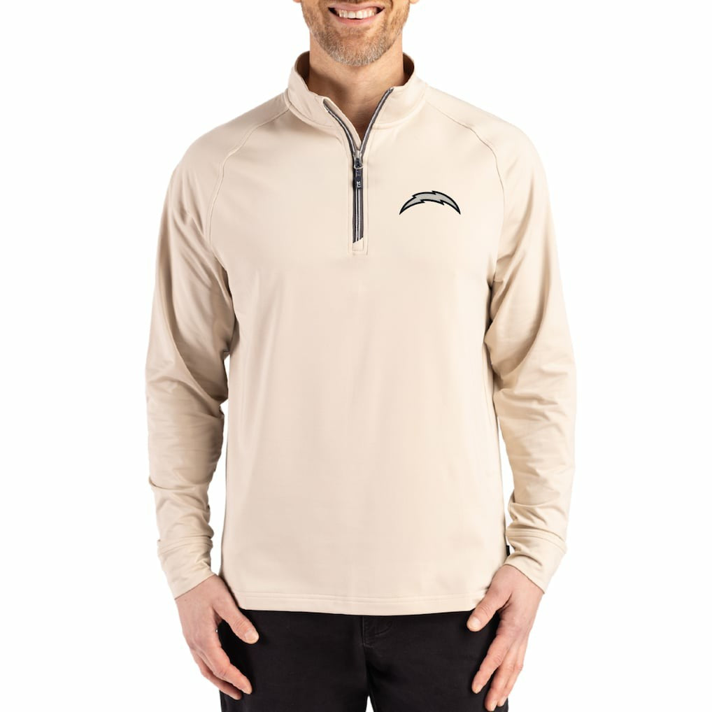 Los Angeles Chargers Cutter & Buck Adapt Eco Knit Stretch Recycled Quarter-Zip Pullover - Tan Pullover