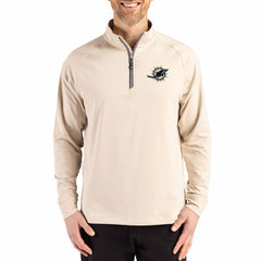 Miami Dolphins Cutter & Buck Adapt Eco Knit Stretch Recycled Quarter-Zip Pullover - Tan Pullover