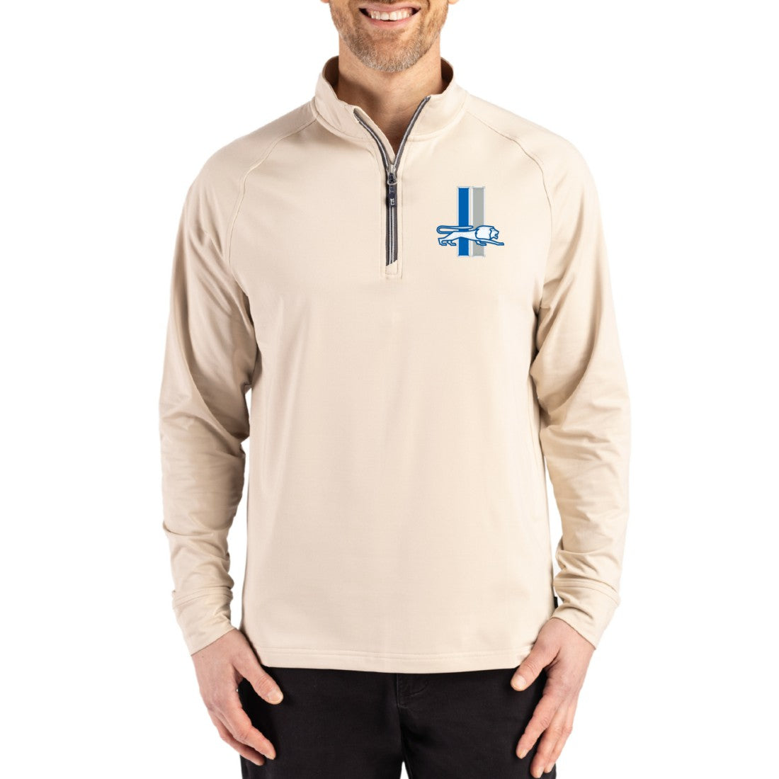 Detroit Lions Cutter & Buck Throwback Logo Adapt Eco Knit Stretch Recycled Quarter-Zip Pullover - Tan Pullover