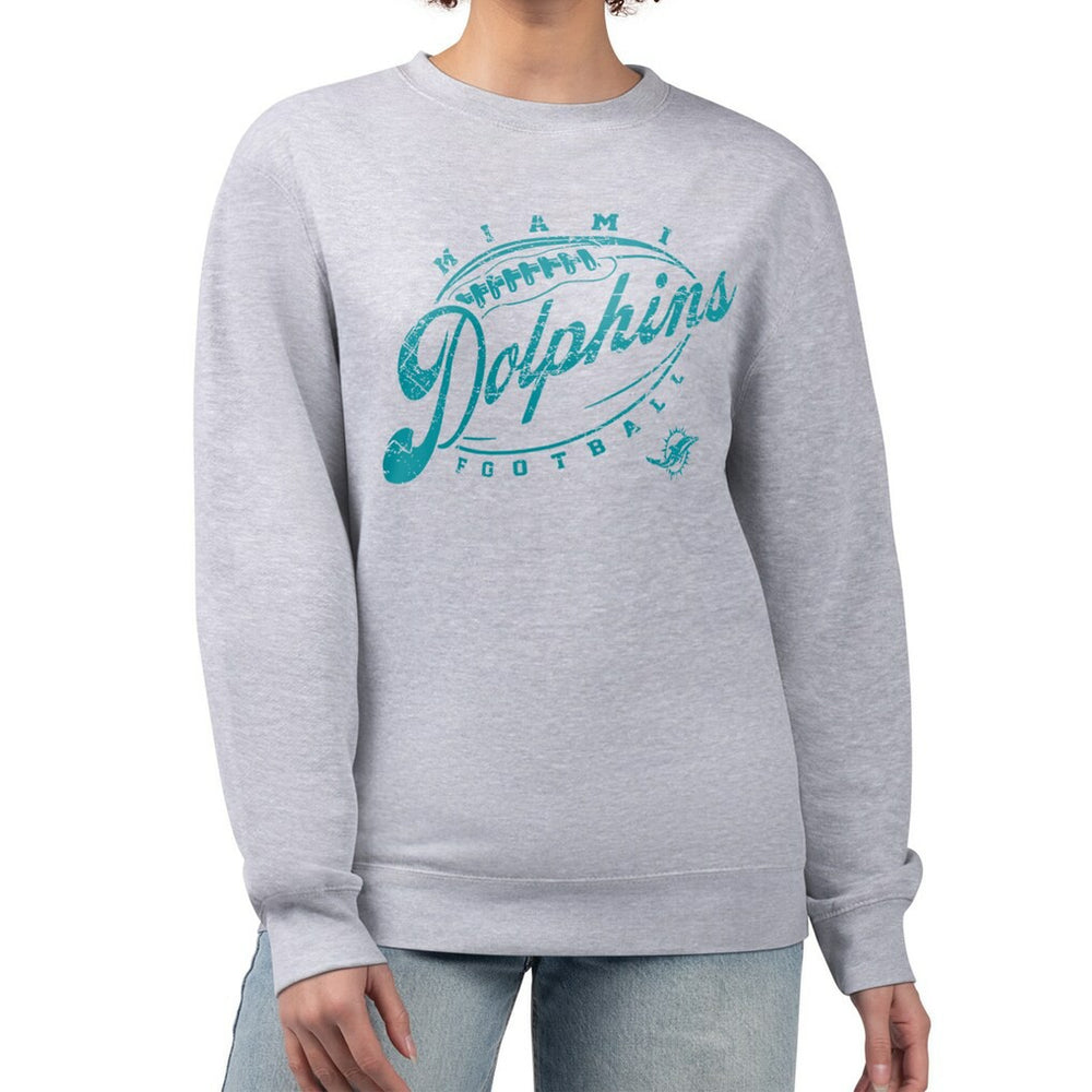Miami Dolphins G-III 4Her by Carl Banks Women's Distressed Graphics Fleece Pullover Sweatshirt - Gray Pullover