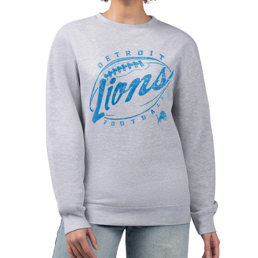 Detroit Lions G-III 4Her by Carl Banks Women's Distressed Graphics Fleece Pullover Sweatshirt - Gray Pullover