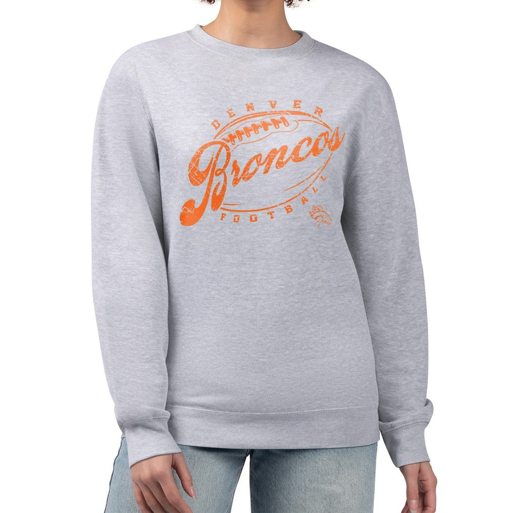 Denver Broncos G-III 4Her by Carl Banks Women's Distressed Graphics Fleece Pullover Sweatshirt - Gray Pullover