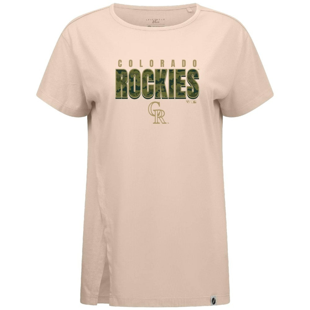 Colorado Rockies Levelwear Women's Influx Protect W T-Shirt - Khaki T-shirts