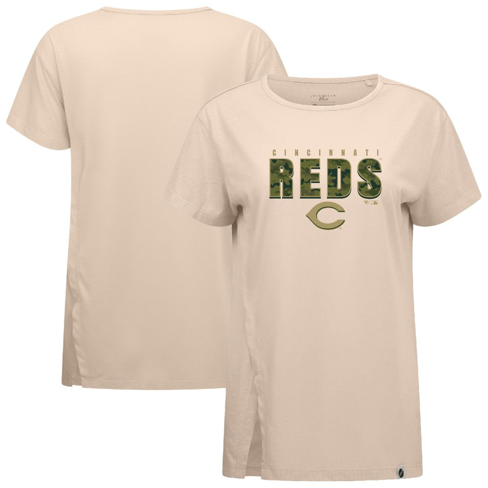 Cincinnati Reds Levelwear Women's Influx Protect W T-Shirt - Khaki T-shirts