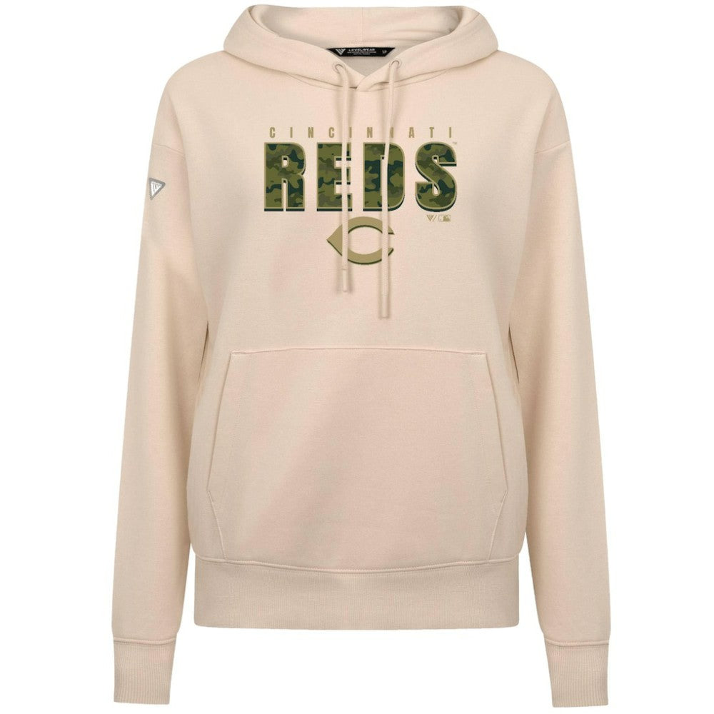 Cincinnati Reds Levelwear Women's Adorn Protect W Pullover Hoodie - Khaki Hoodies