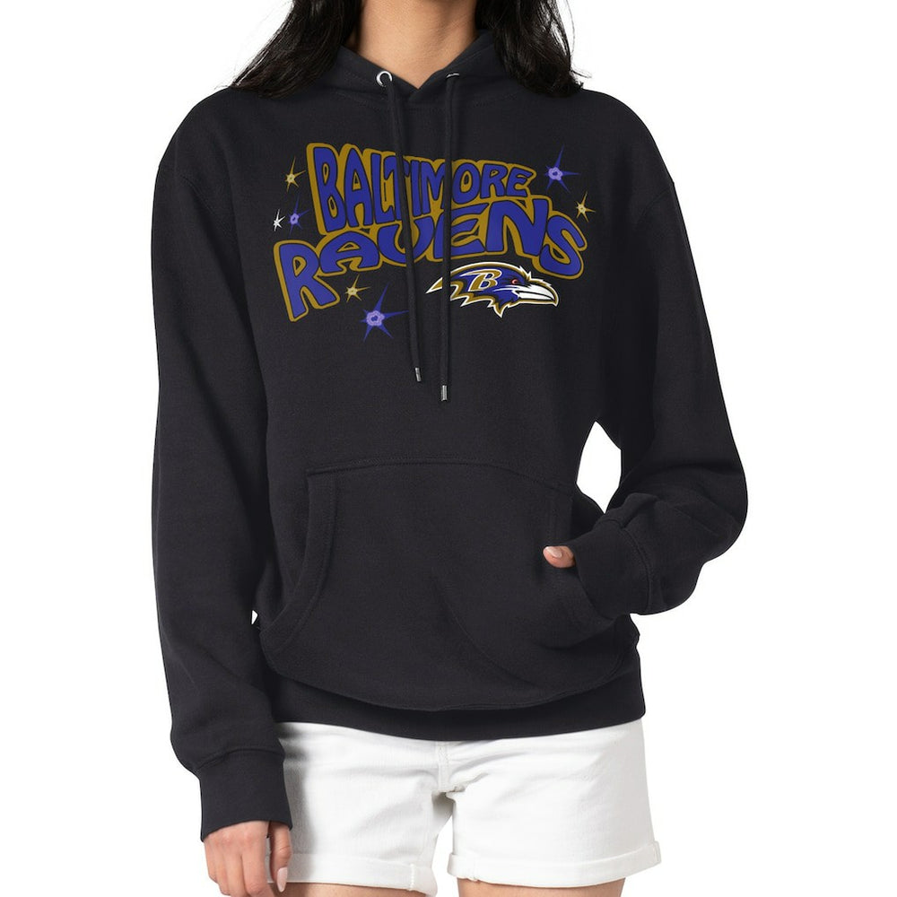 Baltimore Ravens Starter Women's Fireworks Fleece Pullover Hoodie - Black Hoodies