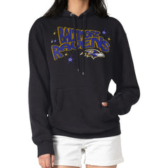 Baltimore Ravens Starter Women's Fireworks Fleece Pullover Hoodie - Black Hoodies