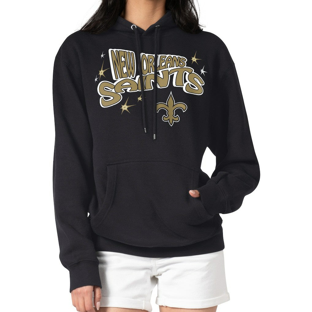 New Orleans Saints Starter Women's Fireworks Fleece Pullover Hoodie - Black Hoodies