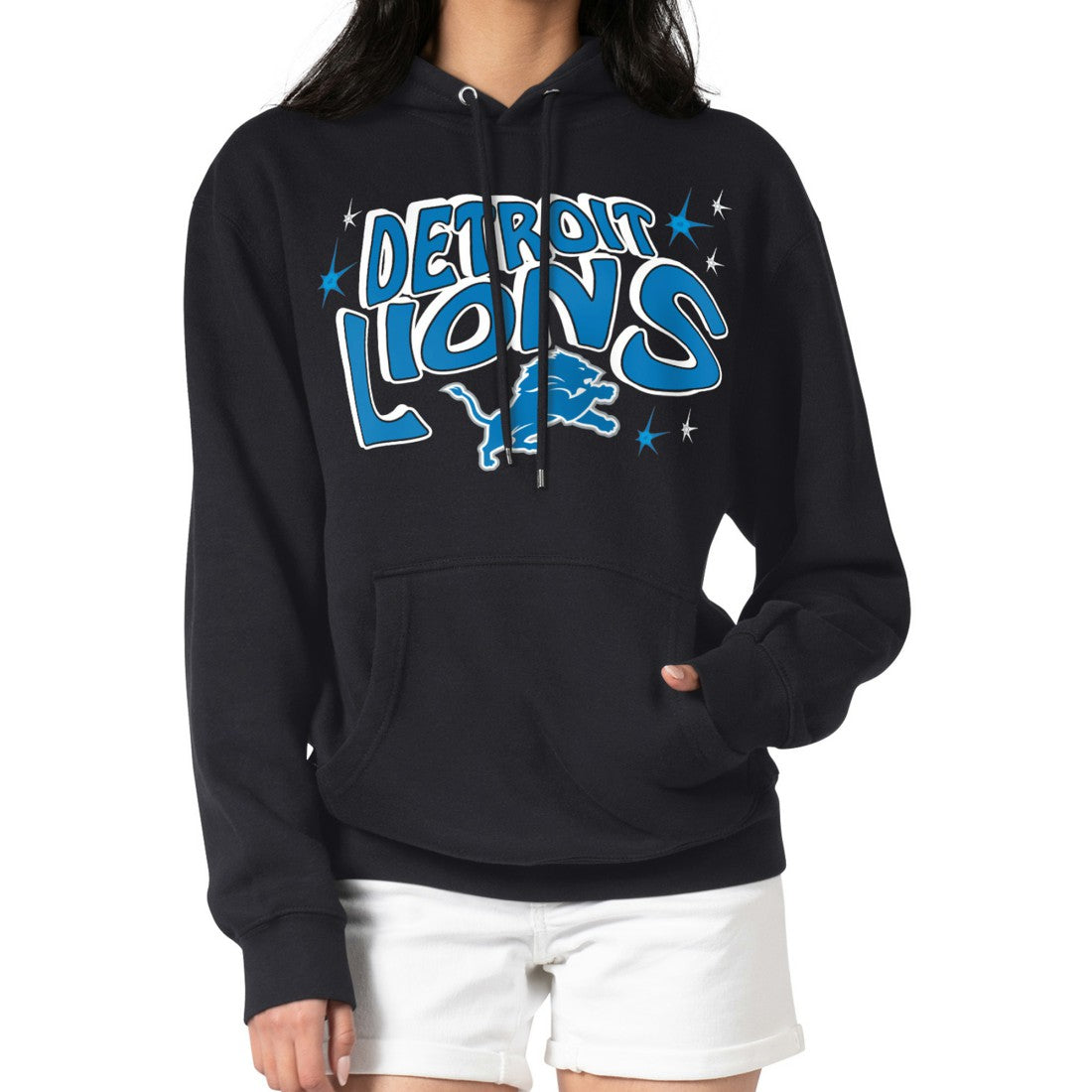 Detroit Lions Starter Women's Fireworks Fleece Pullover Hoodie - Black Hoodies