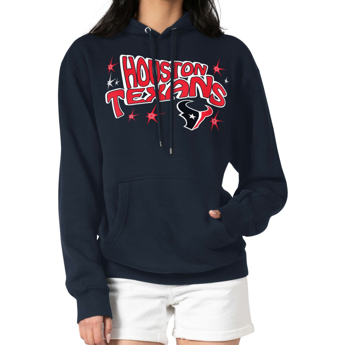 Houston Texans Starter Women's Fireworks Fleece Pullover Hoodie - Navy Hoodies