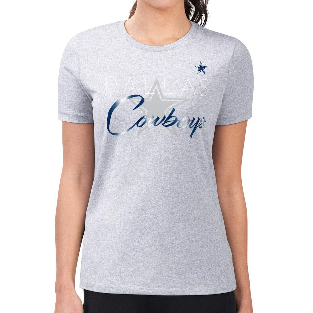 Dallas Cowboys G-III 4Her by Carl Banks Women's Super-Slim Fit Lightweight Shadow Logo T-Shirt - Gray T-shirts