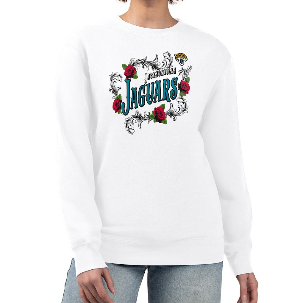 Jacksonville Jaguars G-III 4Her by Carl Banks Women's Roses Fleece Tri-Blend Pullover Sweatshirt - White Pullover