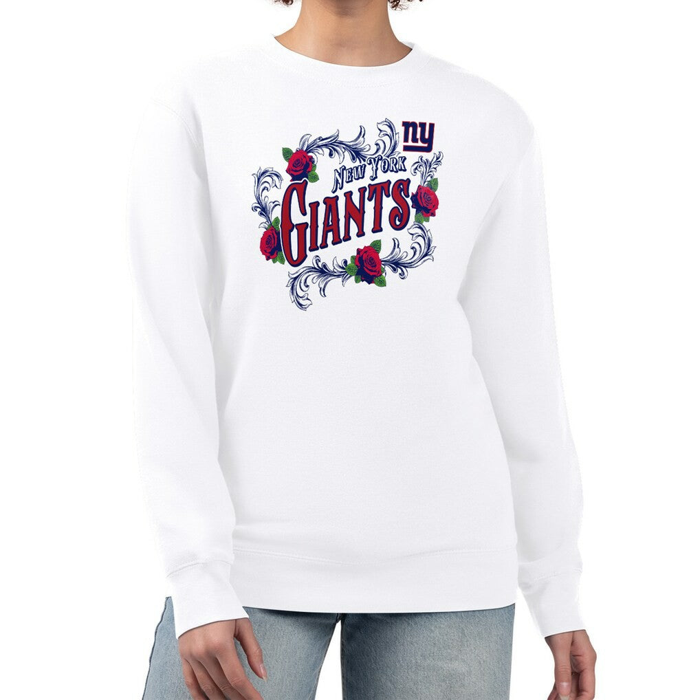 New York Giants G-III 4Her by Carl Banks Women's Roses Fleece Tri-Blend Pullover Sweatshirt - White Pullover