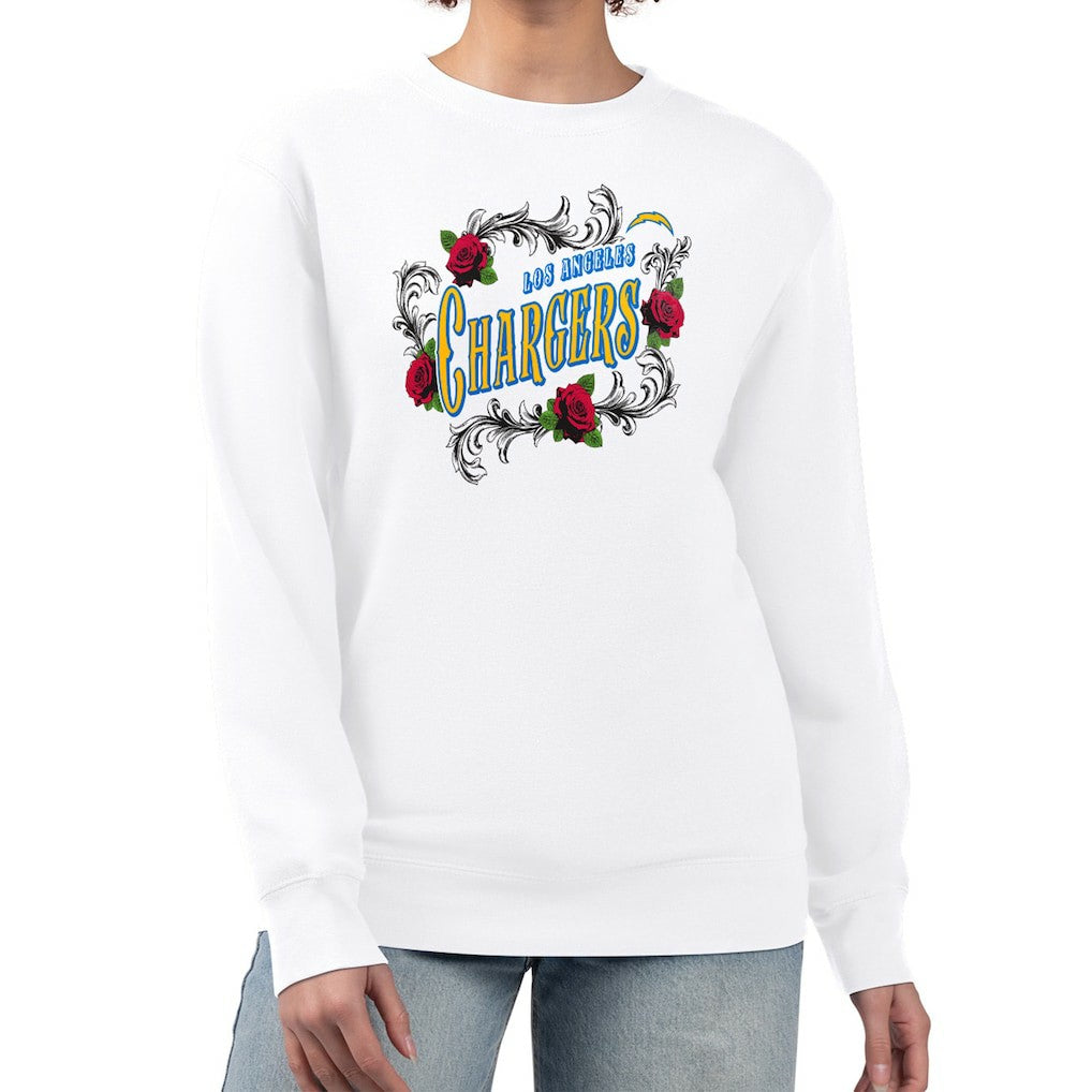 Los Angeles Chargers G-III 4Her by Carl Banks Women's Roses Fleece Tri-Blend Pullover Sweatshirt - White Pullover