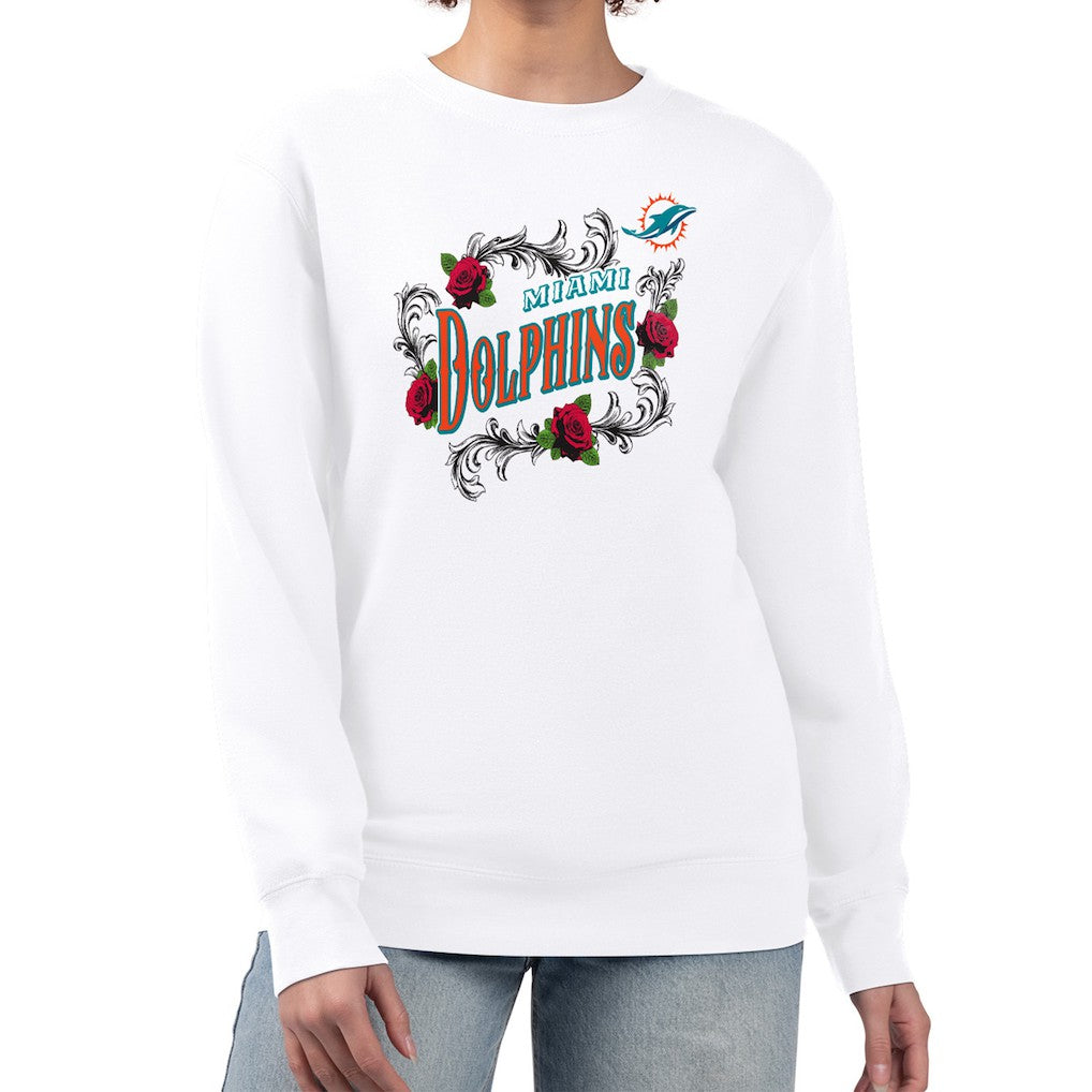Miami Dolphins G-III 4Her by Carl Banks Women's Roses Fleece Tri-Blend Pullover Sweatshirt - White Pullover