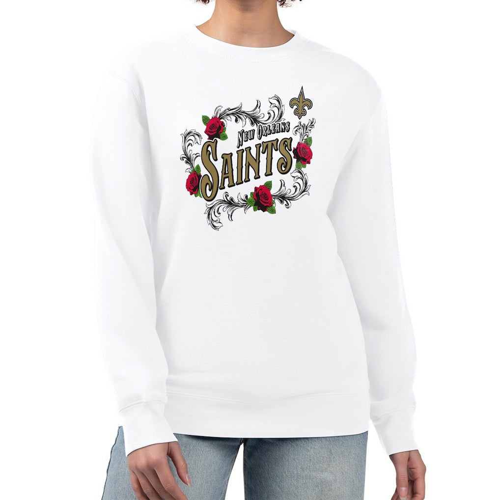 New Orleans Saints G-III 4Her by Carl Banks Women's Roses Fleece Tri-Blend Pullover Sweatshirt - White Pullover