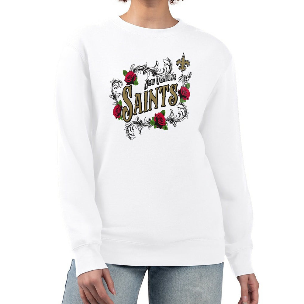 New Orleans Saints G-III 4Her by Carl Banks Women's Roses Fleece Tri-Blend Pullover Sweatshirt - White Pullover