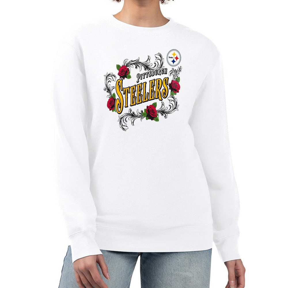 Pittsburgh Steelers G-III 4Her by Carl Banks Women's Roses Fleece Tri-Blend Pullover Sweatshirt - White Pullover