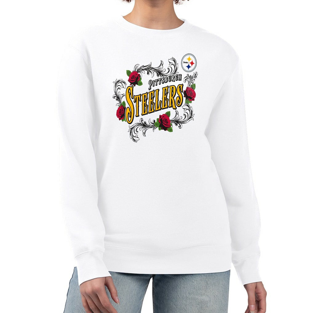 Pittsburgh Steelers G-III 4Her by Carl Banks Women's Roses Fleece Tri-Blend Pullover Sweatshirt - White Pullover