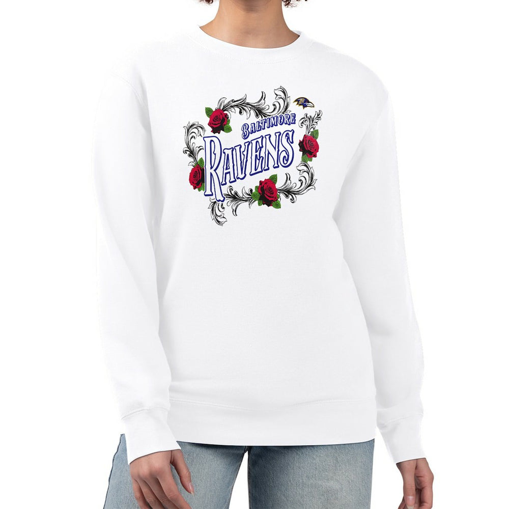 Baltimore Ravens G-III 4Her by Carl Banks Women's Roses Fleece Tri-Blend Pullover Sweatshirt - White Pullover