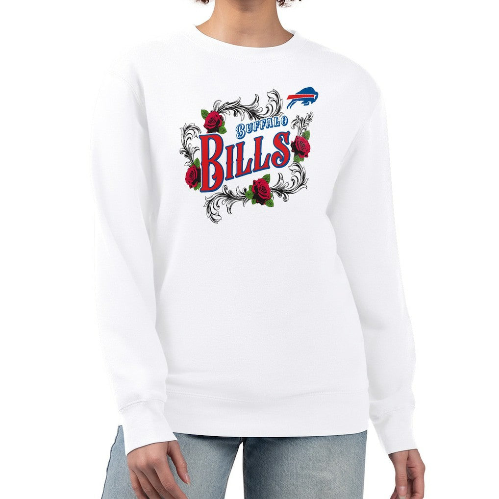 Buffalo Bills G-III 4Her by Carl Banks Women's Roses Fleece Tri-Blend Pullover Sweatshirt - White Pullover