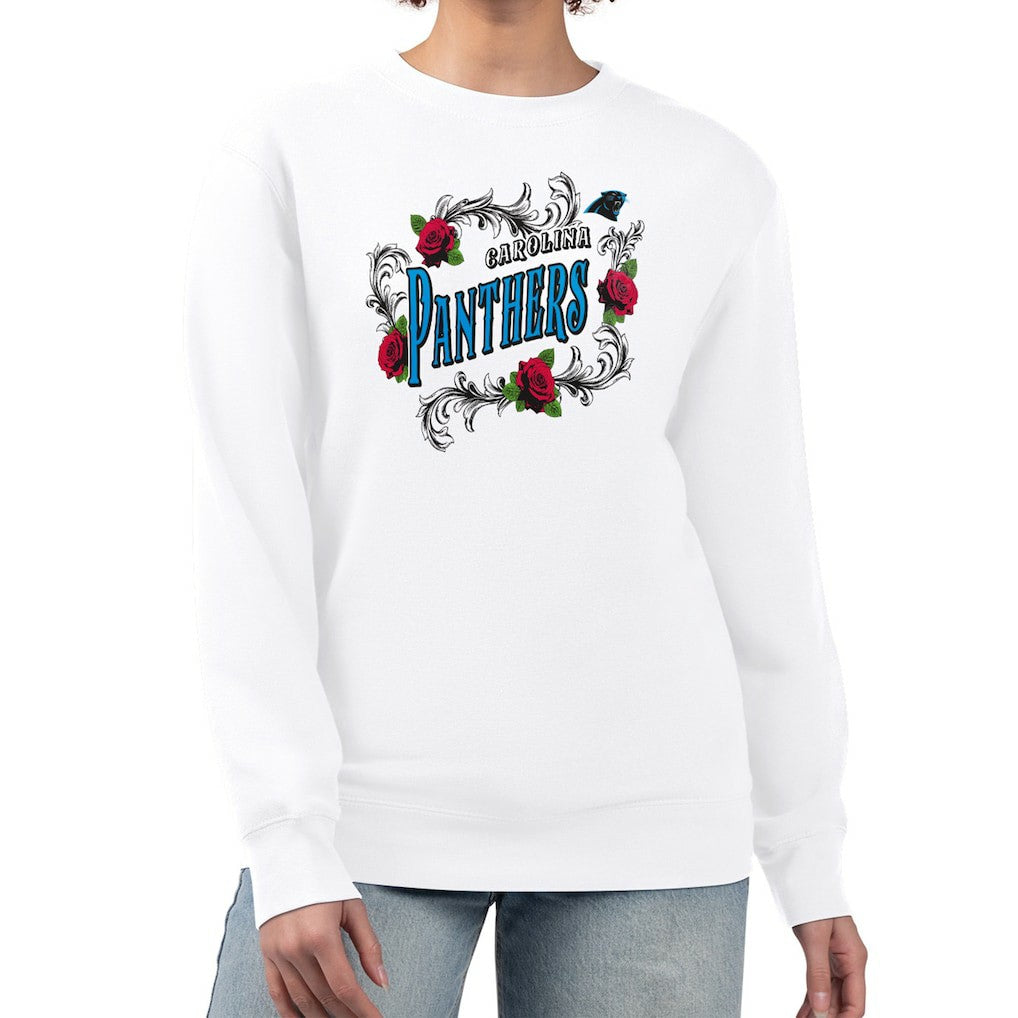 Carolina Panthers G-III 4Her by Carl Banks Women's Roses Fleece Tri-Blend Pullover Sweatshirt - White Pullover
