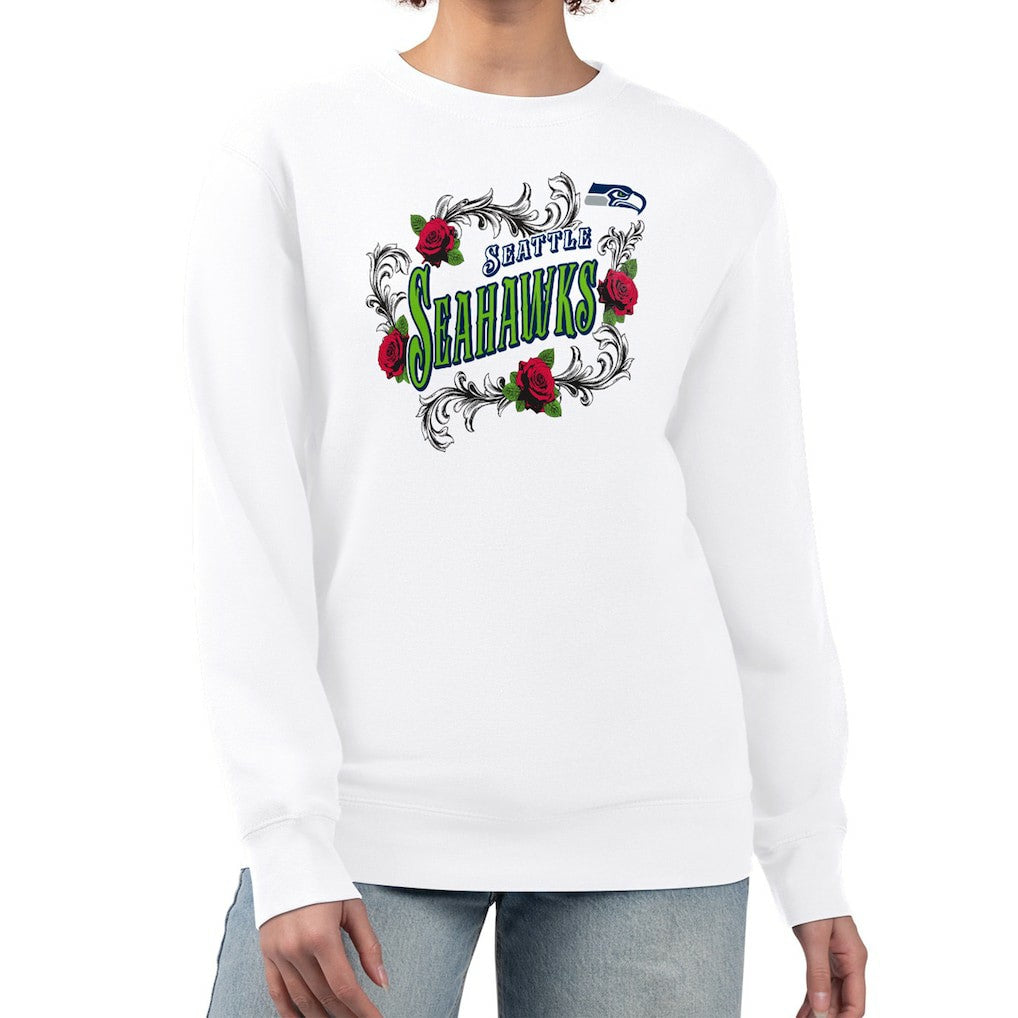 Seattle Seahawks G-III 4Her by Carl Banks Women's Roses Fleece Tri-Blend Pullover Sweatshirt - White Pullover