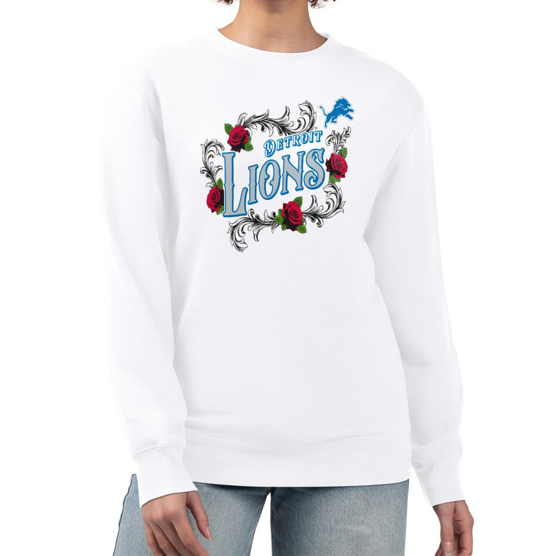 Detroit Lions G-III 4Her by Carl Banks Women's Roses Fleece Tri-Blend Pullover Sweatshirt - White Pullover