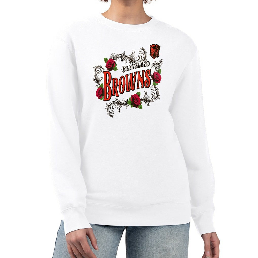 Cleveland Browns G-III 4Her by Carl Banks Women's Roses Fleece Tri-Blend Pullover Sweatshirt - White Pullover