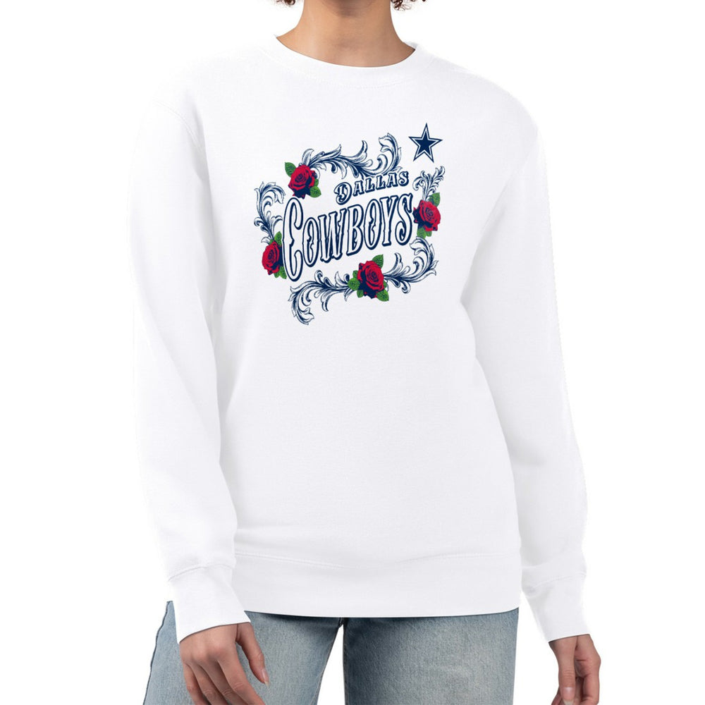 Dallas Cowboys G-III 4Her by Carl Banks Women's Roses Fleece Tri-Blend Pullover Sweatshirt - White Pullover