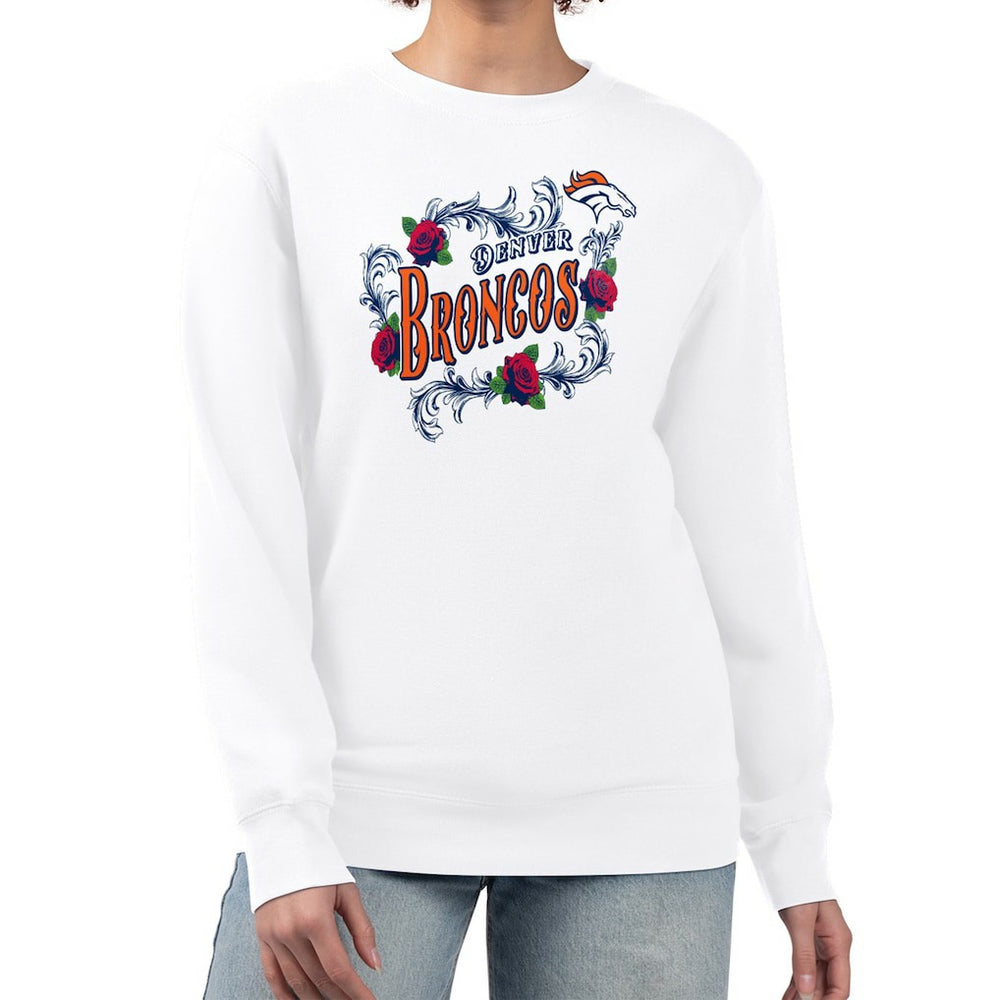 Denver Broncos G-III 4Her by Carl Banks Women's Roses Fleece Tri-Blend Pullover Sweatshirt - White Pullover