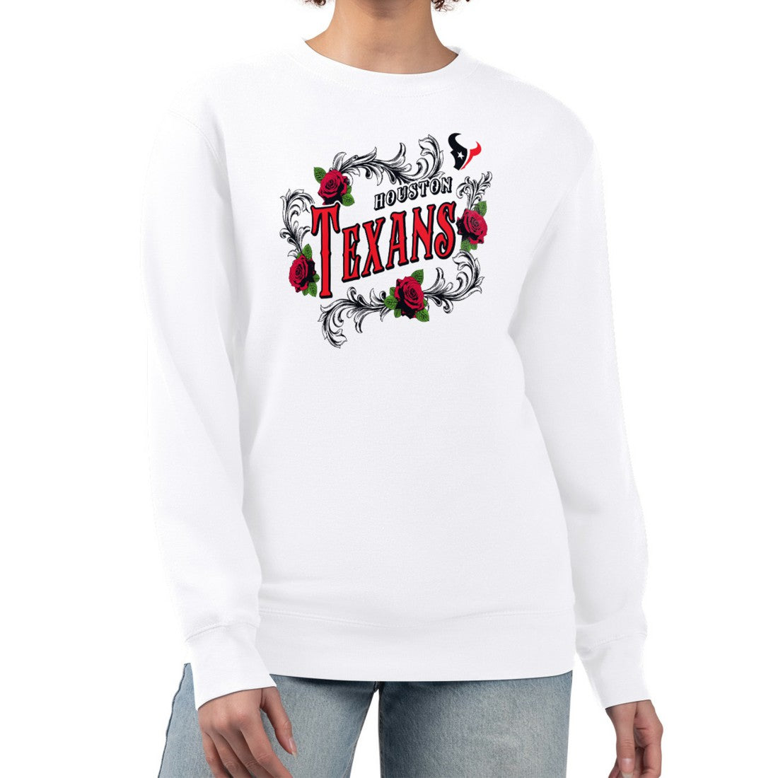Houston Texans G-III 4Her by Carl Banks Women's Roses Fleece Tri-Blend Pullover Sweatshirt - White Pullover