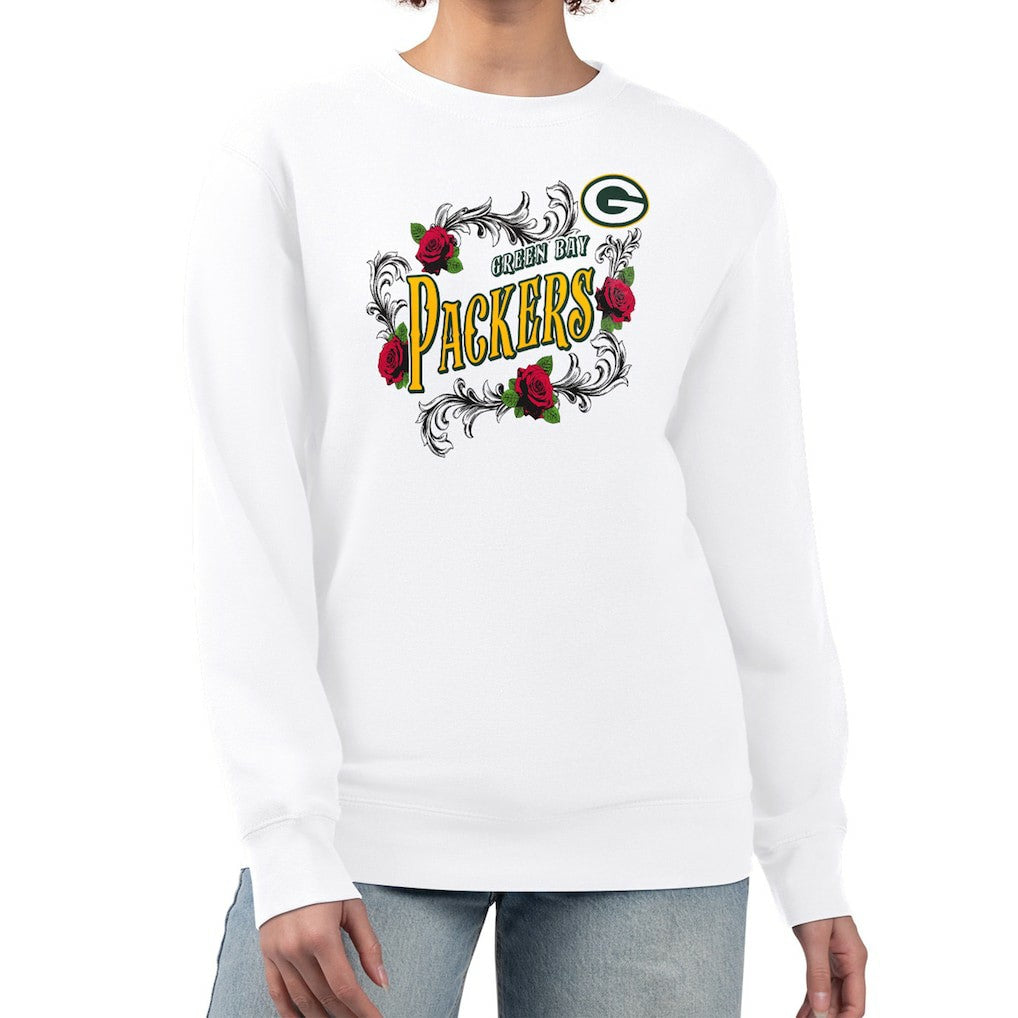Green Bay Packers G-III 4Her by Carl Banks Women's Roses Fleece Tri-Blend Pullover Sweatshirt - White Pullover