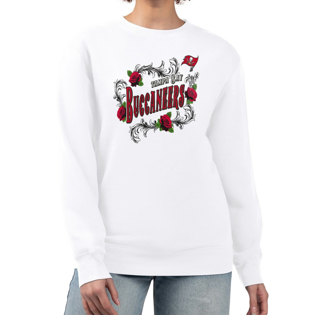 Tampa Bay Buccaneers G-III 4Her by Carl Banks Women's Roses Fleece Tri-Blend Pullover Sweatshirt - White Pullover