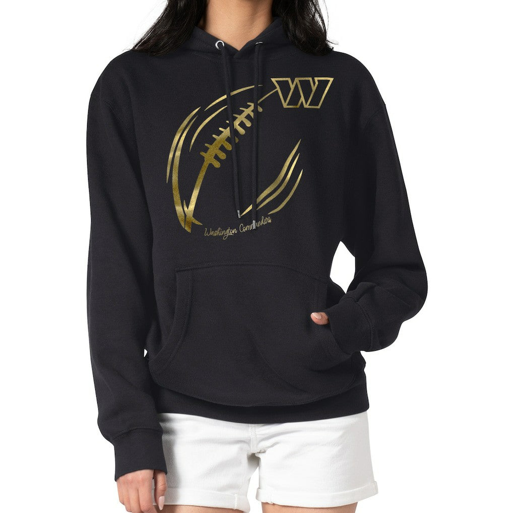 Washington Commanders G-III 4Her by Carl Banks Women's Metallic Print Football Sketch Fleece Pullover Hoodie - Black Hoodies